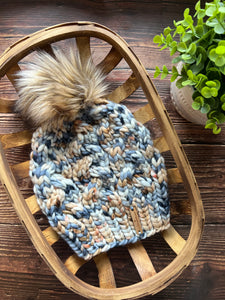 LUXURY*ADULT- Hand-Dyed 100% Merino Wool Knit Hat- Braided Bliss Beanie