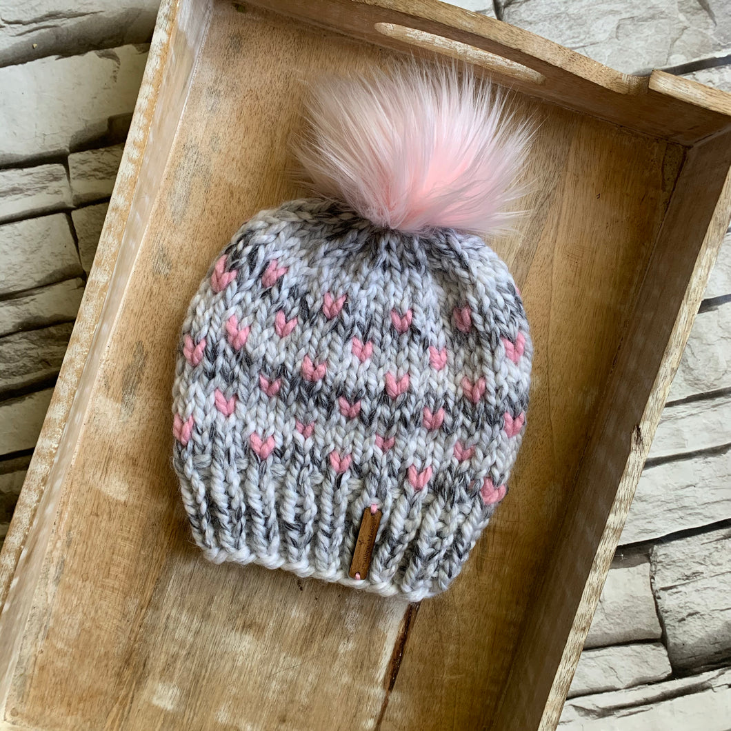Child Size Knit Hat - Tiny Hearts Toque